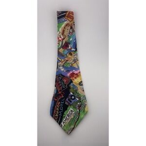 Nicole‎ Miller Silk Novelty Tie Vintage 90s Route 66 Travel Road Trip 1991 USA